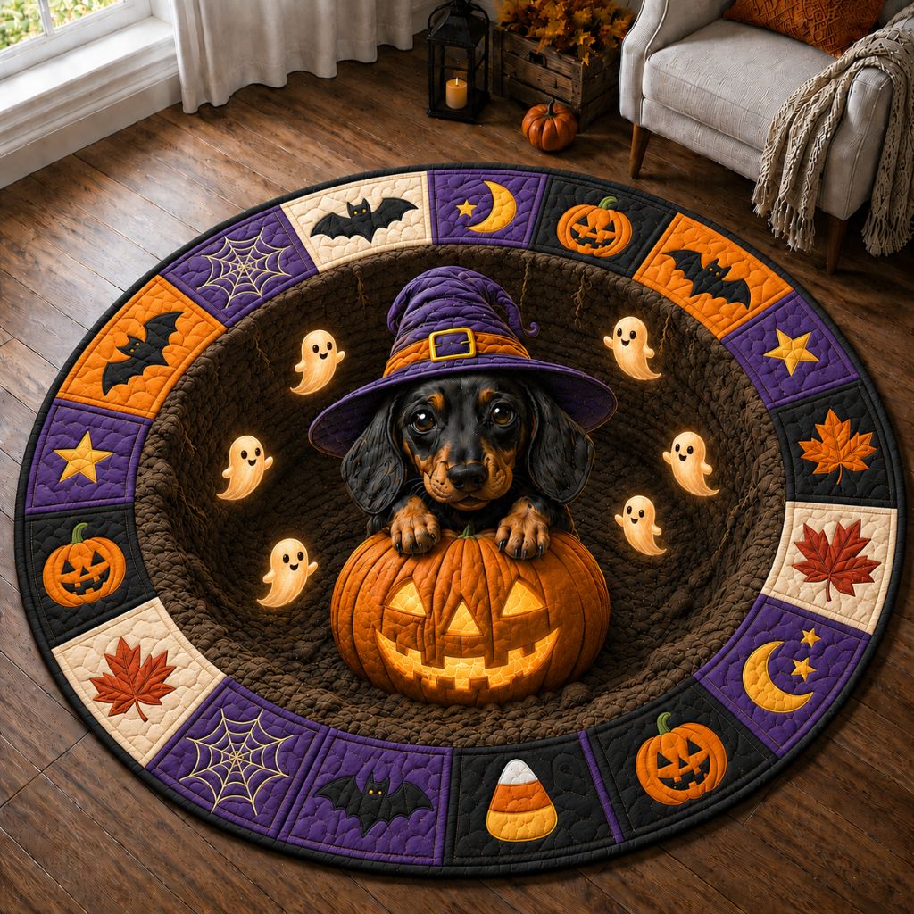 Dachshund Boo Quilted Round Mat Cute Dog Floor Mat Halloween Gift Ideas