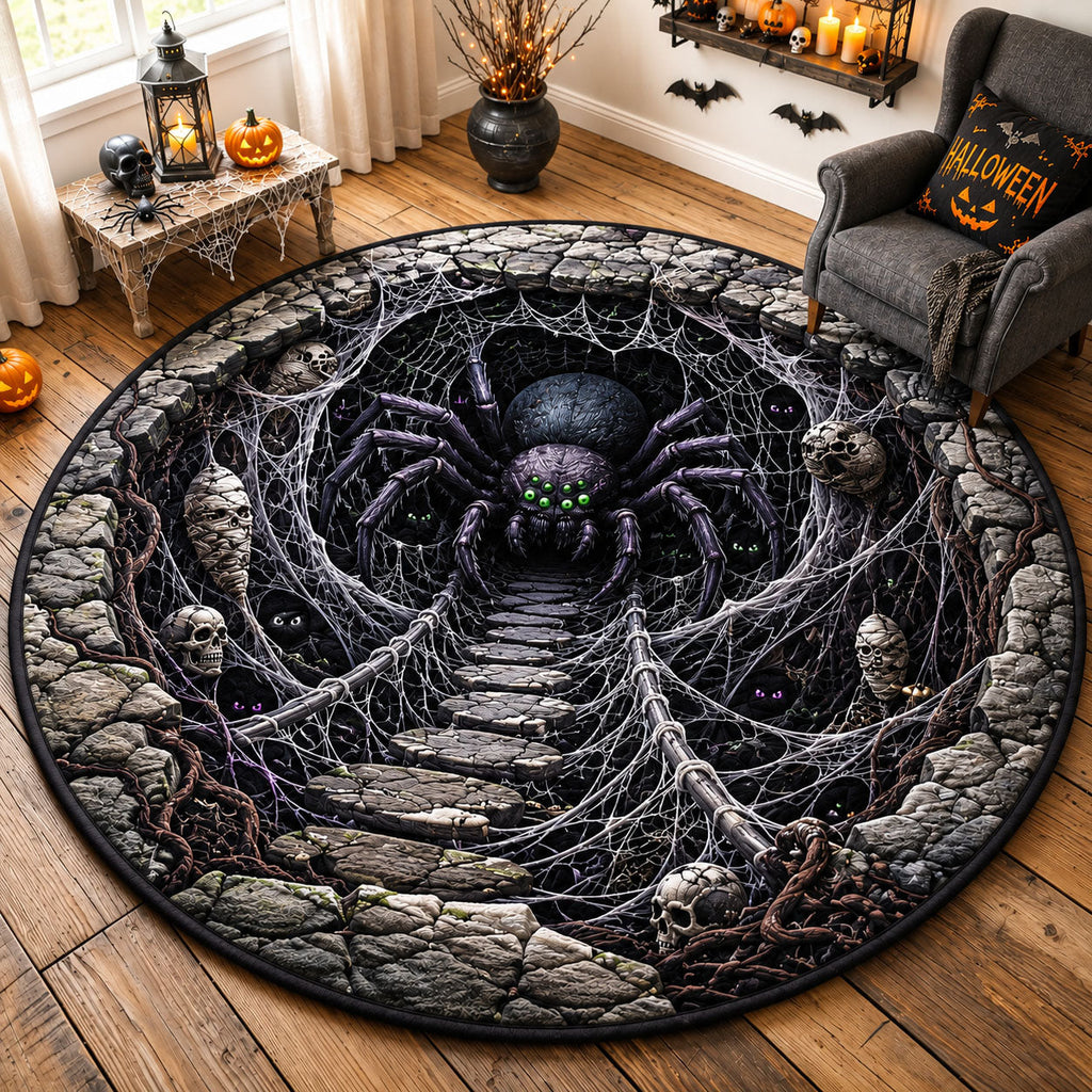 Giant Spider Web Lair Quilted Round Mat Spiderweb Creepy Halloween Floor Mat Husband Gift