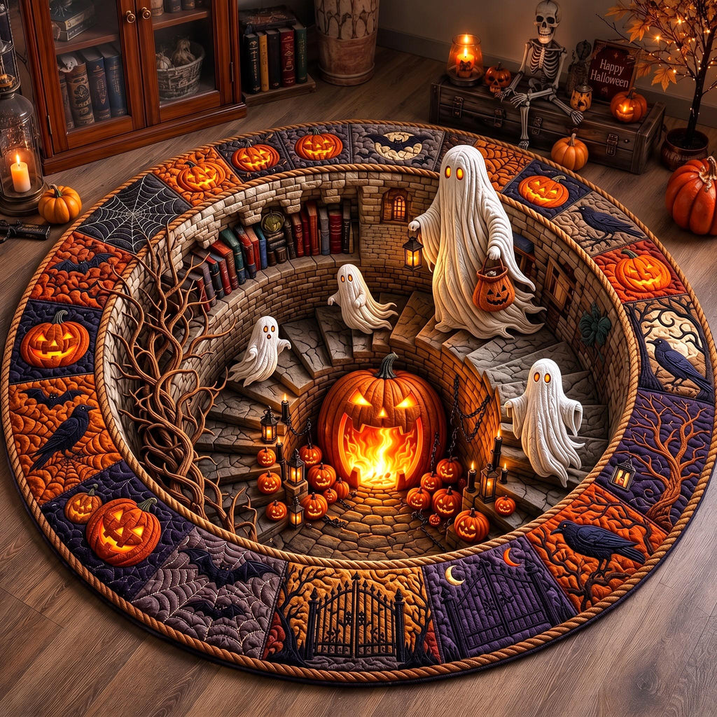 Haunted Manor Quilted Round Mat Haunted Manor Halloween Doormat Gift For Her