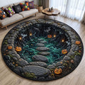 Haunted Pumpkin Cavern Stepping Stones Quilted Round Mat Haunted House Decor Gift For Halloween_