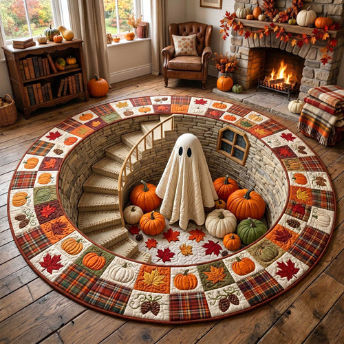 Autumn Boo Quilted Round Mat Halloween Ghost Doormat Halloween Gifts For Adults