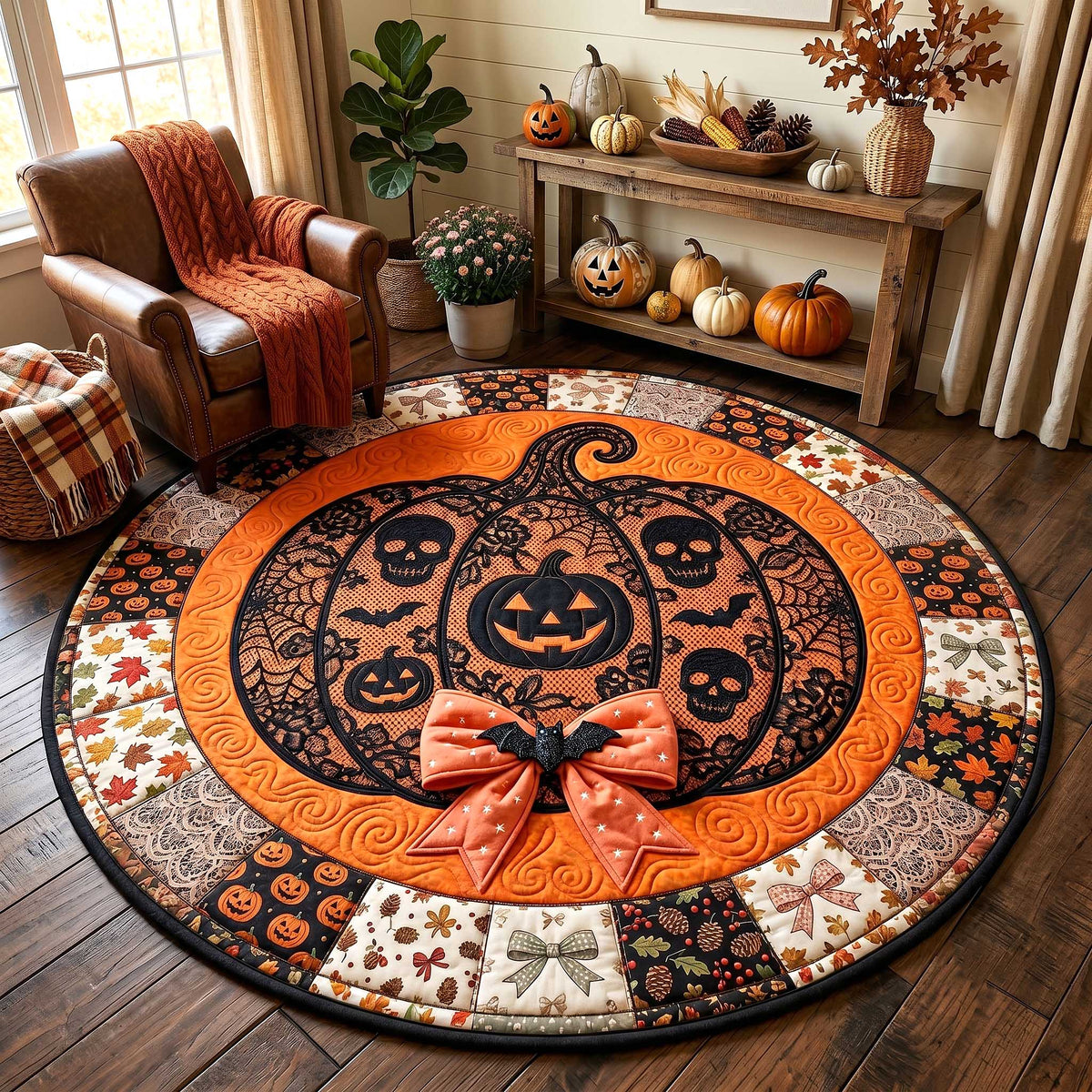Wicked Pumpkin Quilted Round Mat Fall Harvest Doormat Halloween Gifts For Teens