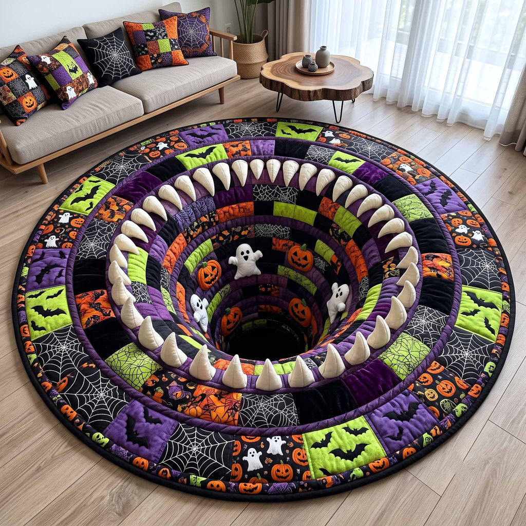 Wicked Hollow Quilted Round Mat Spooky Ghost Bats Halloween Doormat Gift Ideas