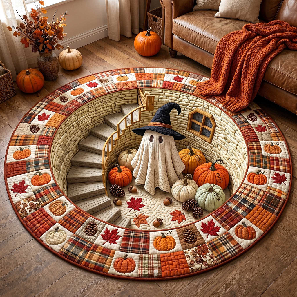 Autumn Boo Quilted Round Mat Cute Halloween Doormat Gifts For Boyfriend