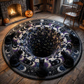 Magical Black Cat Hole Quilted Round Mat Spooky Cute Kitten Doormat Gift For Him