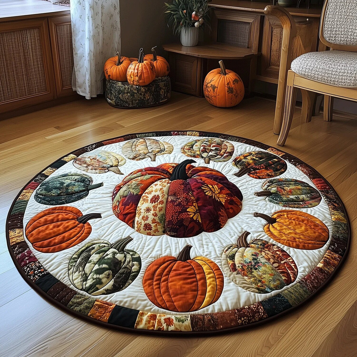 Autumn Pumpkins Quilted Round Mat Pumpkin Doormat Halloween Ideas For Gifts