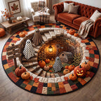 Autumn Boo Quilted Round Mat Cute Halloween Doormat Best Halloween Gifts_