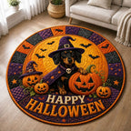 Haunted Dachshund Quilted Round Mat Halloween Dachshund Round Rug Mom Gift