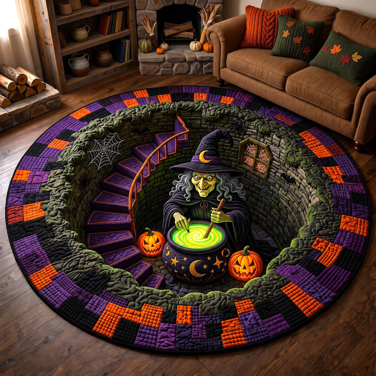 Wicked Witch Quilted Round Mat Spooky Magic Potion Doormat Gift For Friend