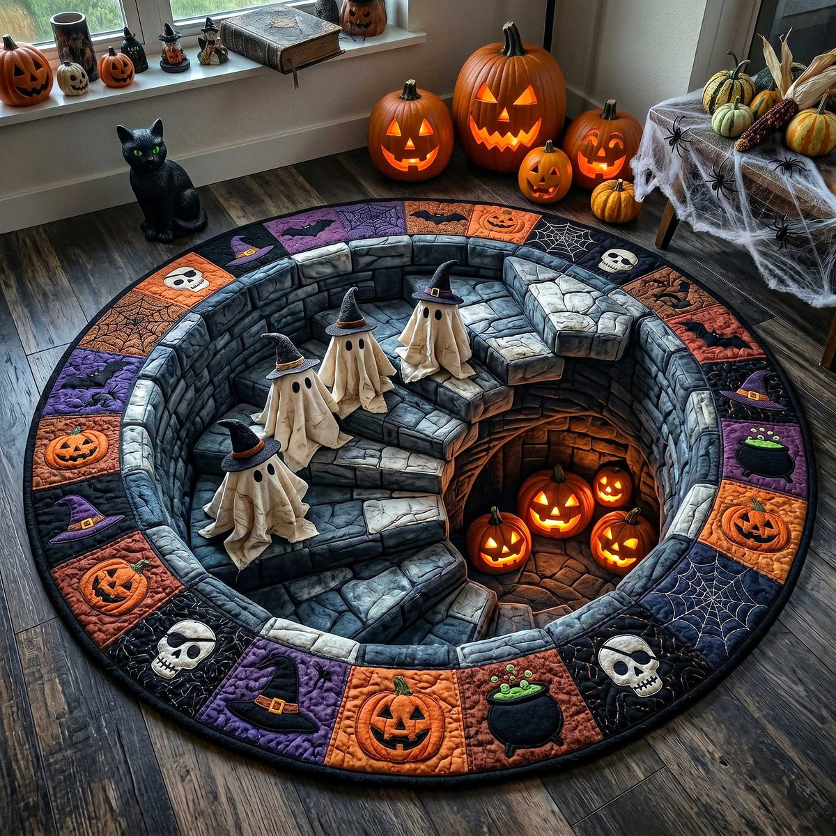 Wicked Spirits Quilted Round Mat Halloween Ghost Floor Mat Gifts For Mom