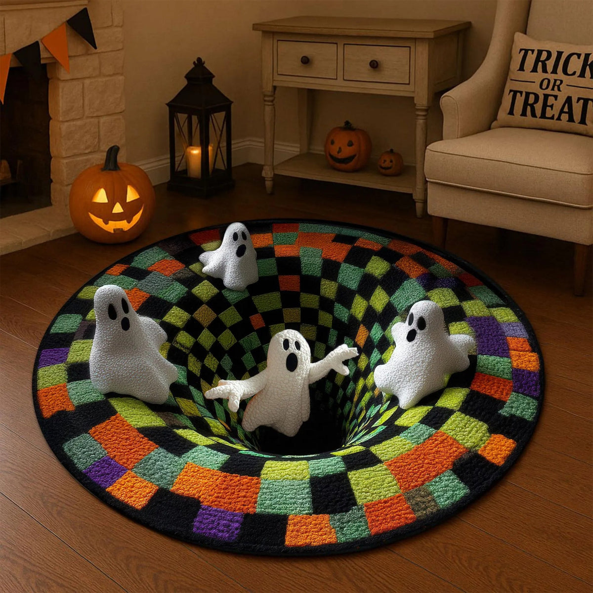 Halloween Ghost Welcome Quilted Round Mat Spooky Ghost Floor Mat Gifts For Her