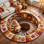Fall Gnome Quilted Round Mat Thanksgiving Pumpkin Quilted Floor Mat Halloween Gift