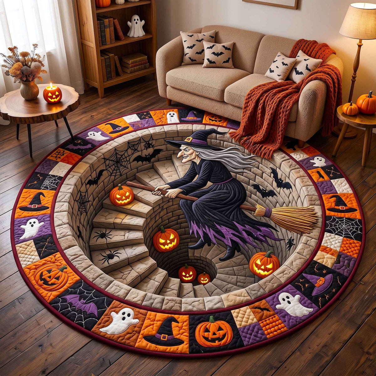 Wicked Witch Quilted Round Mat Gothic Horror Doormat Halloween Gift Ideas For Adults